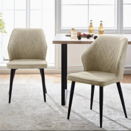 Cream 2 Pcs Dining Chair Faux Leather Soft Padded Chair Modern Dining Room Home New - thumbnail 5