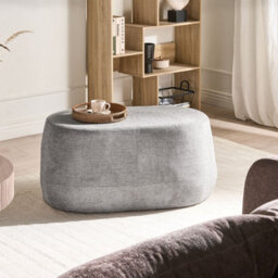 Wyld And Coco Light Grey Fabric Upholstered Accent Bench Stool, Oval Medium Seating, Ready Assembled - thumbnail 2
