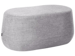 Wyld And Coco Light Grey Fabric Upholstered Accent Bench Stool, Oval Medium Seating, Ready Assembled - thumbnail 1