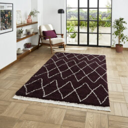 Purple Geometric Shaggy Rug, Stain-Resistant 45mm Pile Modern Rug For Bedroom, Living Room, & Dining Room-200Cm X 290Cm - thumbnail 1