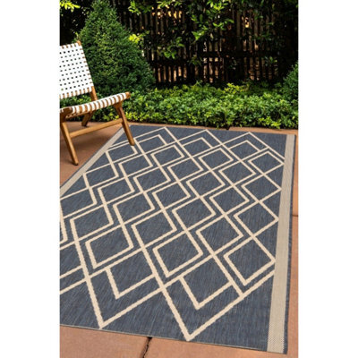 Melrose Eden Navy Diamond Design Pile Height 3mm Indoor Outdoor Medium Area Rug - 120/170Cm - image 1