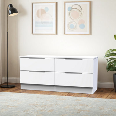 Messina Ready Assembled Matt White No Effect 4 Drawer Wide Chest (H)495mm (W)1100mm (D)390mm - image 1
