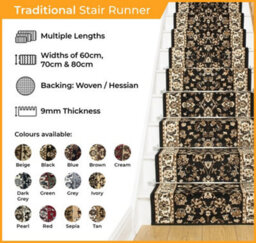 Traditional Stair Runner - Soft & Durable Carpet Runner For Stairs & Staircases, Multiple Lengths - thumbnail 2