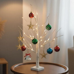 Olsen & Smith Set Of 2 Pre Lit White Birch Twig Trees, 24 Warm White Led Lights, Battery Operated, Tabletop Indoor Christmas Decor - thumbnail 3