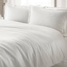 The Linen Yard Waffle Textured 100% Cotton Duvet Cover Set, Super King, White - thumbnail 1