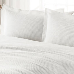 The Linen Yard Waffle Textured 100% Cotton Duvet Cover Set, Super King, White - thumbnail 2