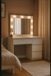 RAC3 Vanity Dressing Table With Led Lighted Mirror & Drawers Modern Makeup Desk With Storage For Bedroom ( White)