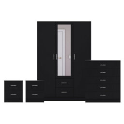Lassic Vida Designs Riano 4 Piece Bedroom Set (2 Drawer Bedside Chest, 5 Drawer Chest, 3 Door 2 Drawer Mirrored Wardrobe), Black - thumbnail 8