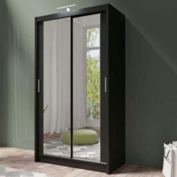 Arte Sleek Black Matt 120Cm Sliding Wardrobe - Modern Storage With Mirror Finish - thumbnail 1