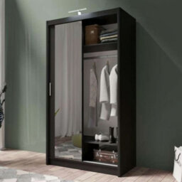 Arte Sleek Black Matt 120Cm Sliding Wardrobe - Modern Storage With Mirror Finish - thumbnail 2