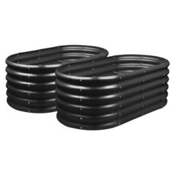 Harbour Housewares Raised Garden Beds - 2X Anthracite Rounded Bottomless Metal Bed Galvanised Steel Planter Box 120 X 60 X 45Cm