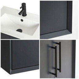 Homestylestore Anthracite 610mm Wall Hung Bathroom Vanity Unit With Basin And Black T Bar Handle - thumbnail 3