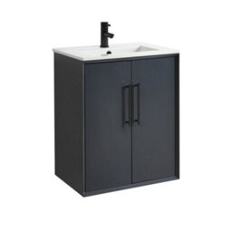 Homestylestore Anthracite 610mm Wall Hung Bathroom Vanity Unit With Basin And Black T Bar Handle - thumbnail 1