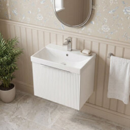 Balterley Tixall Fluted 1 Drawer Wall Hung Vanity Unit With Thin Edge Basin, Satin White, 500mm - thumbnail 3