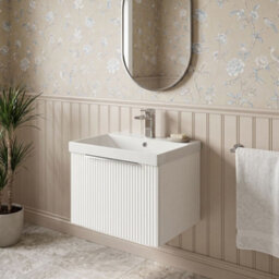 Balterley Tixall Fluted 1 Drawer Wall Hung Vanity Unit With Thin Edge Basin, Satin White, 500mm - thumbnail 2