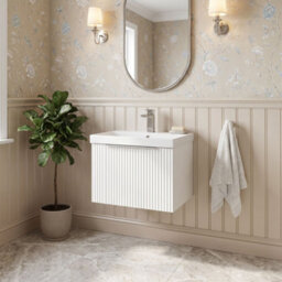 Balterley Tixall Fluted 1 Drawer Wall Hung Vanity Unit With Thin Edge Basin, Satin White, 500mm - thumbnail 4