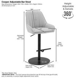 The Furniture Market Cooper Natural Linen Fabric Height Adjustable Bar Stool Swivel 360 Black Satin Base Flute Back Design Kitchen & Bar Top Use - thumbnail 9