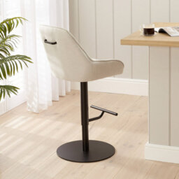The Furniture Market Cooper Natural Linen Fabric Height Adjustable Bar Stool Swivel 360 Black Satin Base Flute Back Design Kitchen & Bar Top Use - thumbnail 2