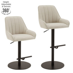 The Furniture Market Cooper Natural Linen Fabric Height Adjustable Bar Stool Swivel 360 Black Satin Base Flute Back Design Kitchen & Bar Top Use - thumbnail 5