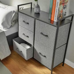 5 Drawer Chest Of Drawers With Handles Fabric Storage Unit With Wood Top And Metal Frame Freestanding Bedroom Black - thumbnail 2