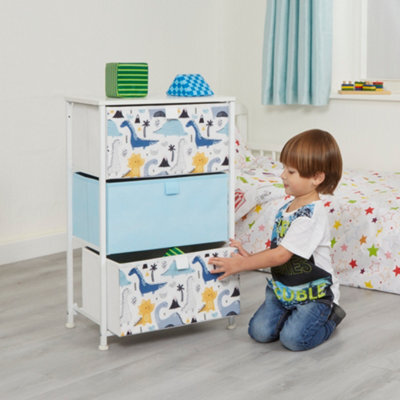 Liberty House Toys Kid's Fabric 3 Drawer Storage Chest Dinosaur Blue - image 1