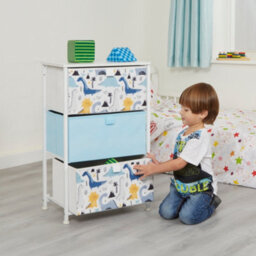Liberty House Toys Kid's Fabric 3 Drawer Storage Chest Dinosaur Blue - thumbnail 1