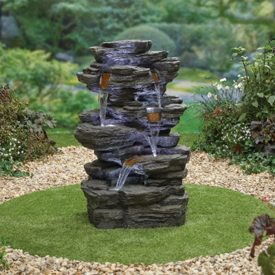 Outdoor Living UK Hinoki Springs With Lights Rock Effect Water Feature Without Cover