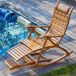 Brown Bamboo Rocker Seat Folding Rocking Arm Chair Patio Leisure Bamboo Recliner Chair - thumbnail 3