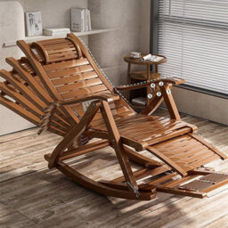 Brown Bamboo Rocker Seat Folding Rocking Arm Chair Patio Leisure Bamboo Recliner Chair - thumbnail 5