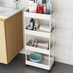 Living And Home White 4 Tiers Shelf Trolley Cart Storage Rack For Kitchen Bathroom - thumbnail 3