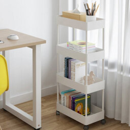 Living And Home White 4 Tiers Shelf Trolley Cart Storage Rack For Kitchen Bathroom - thumbnail 1