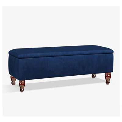Lisbon Plain 150Cm Ottoman Storage Bench - Plush Velvet Shoe Bench - Sapphire Blue Upholstery Footstool With Storage - image 1