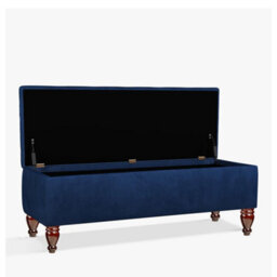 Lisbon Plain 150Cm Ottoman Storage Bench - Plush Velvet Shoe Bench - Sapphire Blue Upholstery Footstool With Storage - thumbnail 2
