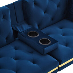 Matteo Velvet Two-Seater Sofa Bed With Adjustable Backrest And Cup Holders - Blue - thumbnail 9