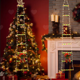 Amorly 2Pcs Christmas Ladder Lights With Climbing Santa, 8Mode Waterproof Led String Lights, Home Xmas Tree Holiday Lighting Decorations - thumbnail 1