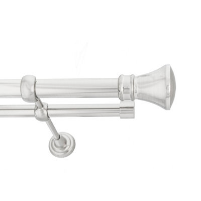 Toolty Double Metal Curtain Pole 25/19mm With Finials Rod Classic Brackets Liberty 195Cm Inox