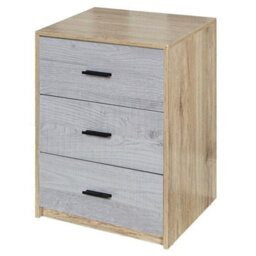 Urbn-Living Urbnliving Height 56Cm 3 Drawer Wooden Bedroom Bedside Cabinet Furniture Oak Carcass And Grey Oak Drawers Storage Nightstand - thumbnail 1