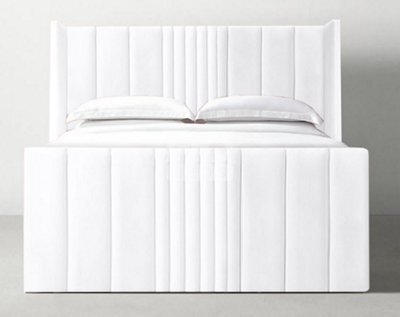 Stratus Interiors Romana Slim Wing Back Paneled Tall Headboard Bed Frame Optional Gas Lift Storage - Grey Naples - Non Storage - Double