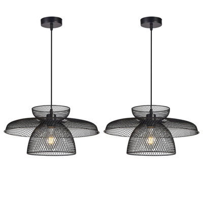 First Choice Lighting Set Of 2 Cassidy Three Tier Black Mesh Ceiling Pendant Lights - image 1