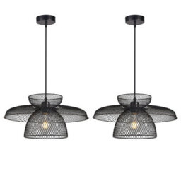 First Choice Lighting Set Of 2 Cassidy Three Tier Black Mesh Ceiling Pendant Lights - thumbnail 1