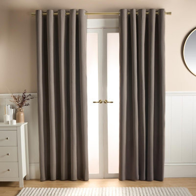 "Ohs Woven Texture Pair Of Eyelet Curtains, Mink - 66 X 90""" - image 1