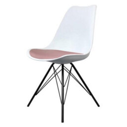 Fusion Living Soho White And Blush Pink Plastic Dining Chair With Black Metal Legs
