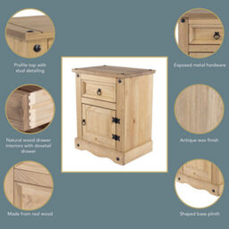 Core Products Premium Corona, 1 Door, 1 Drawer Bedside Cabinet - Antique Wax Finish, H66.0Cm X W53.0Cm X D38.0Cm - thumbnail 9