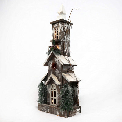 Shatchi Christmas Decoation Battery Operated Wooden House Tabletop Decorated With Berries, Pines And Small Warm White Bulbs - image 1