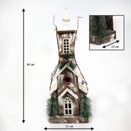 Shatchi Christmas Decoation Battery Operated Wooden House Tabletop Decorated With Berries, Pines And Small Warm White Bulbs - thumbnail 3