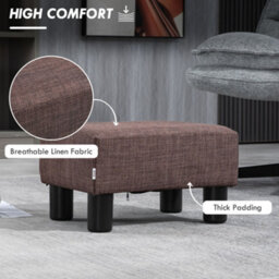 Homcom Chic Linen Fabric Footstool Ottoman Cube With 4 Plastic Legs Brown - thumbnail 4