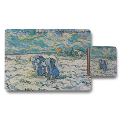 Benjamin Tate Design Two Peasant Women Digging In Snow Covered Field Sunset Placemats Coaster Set - image 1