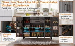 Btm 129X46(71)X91Cm Kitchen Island On Wheels, Foldable Top, Storage Cabinet, 2 Drawers - thumbnail 9