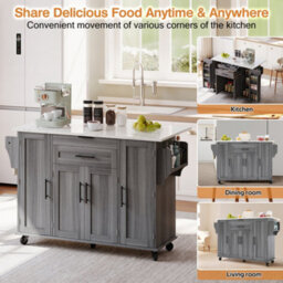 Btm 129X46(71)X91Cm Kitchen Island On Wheels, Foldable Top, Storage Cabinet, 2 Drawers - thumbnail 5