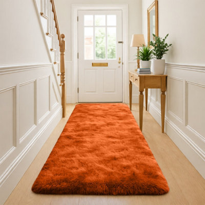 Bedlooms Rust Non-Slip Shaggy Runner Rug 60X220Cm, Modern Area Rugs Living Room Bedroom Hallway Rugs